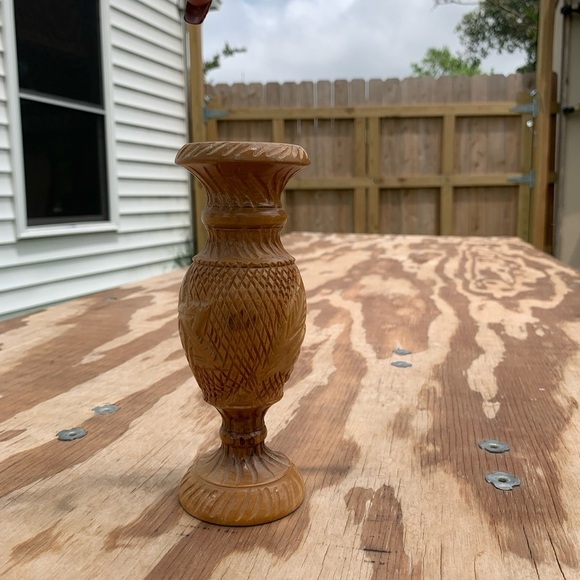 Vintage Hand Carved Olive Wood Wooden Vases Camel Palm floral star Plants Israel - Picture 2 of 10